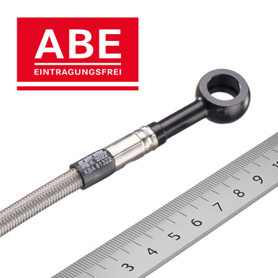 Stahlflexleitung nach Mass mit ABE Logo